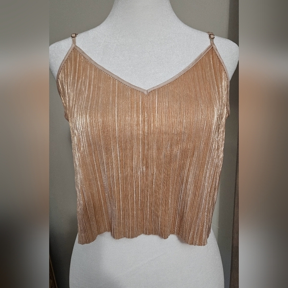 VICTORIA'S SECRET Rose Gold plisse cropped cami. Size Small - Picture 3 of 8